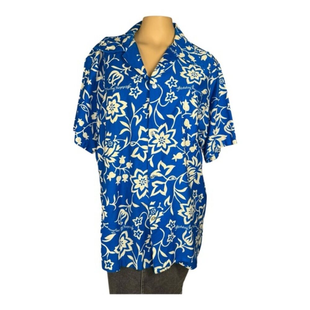 Fely’s Hawaii Hawaiian Shirt – Blue with White Floral Print